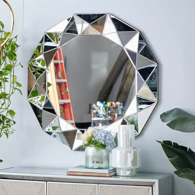 Olivia & May Glam Wood Starburst Wall Mirror Silver: Large Round, No Assembly, MDF Frame