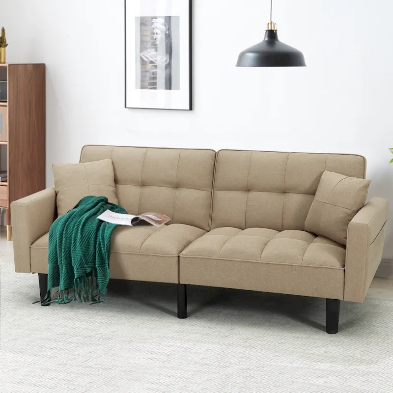 AVAWING 74 Modern Tufted Convertible Futon Sofa Bed with 2 Pillows