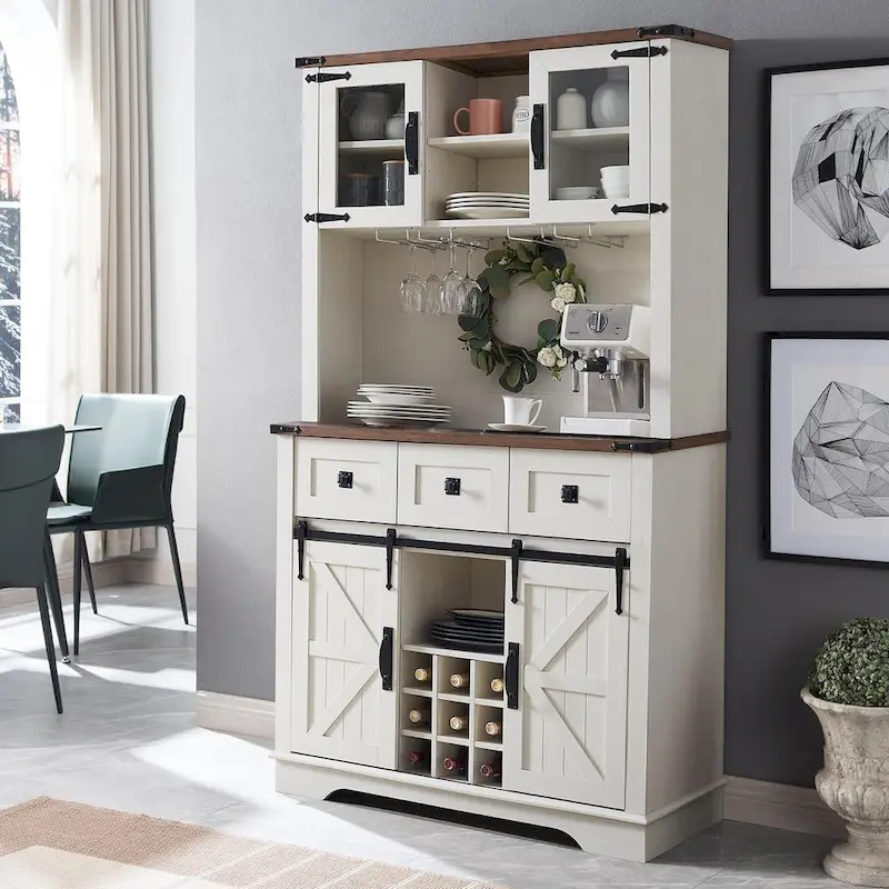 Farmhosue Bar Cabinet, Kitchen Buffet, Coffee Bar Sideboard Table - N/A