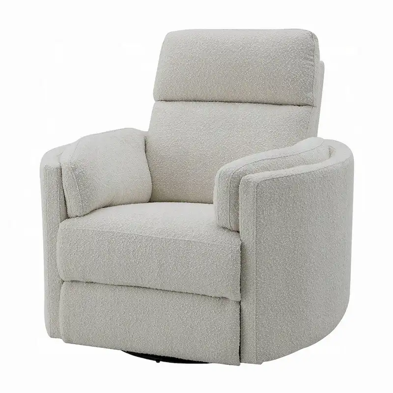 Siri Swivel Glider Recliner Chair, Plush Beige Boucle, Soft Cushioned