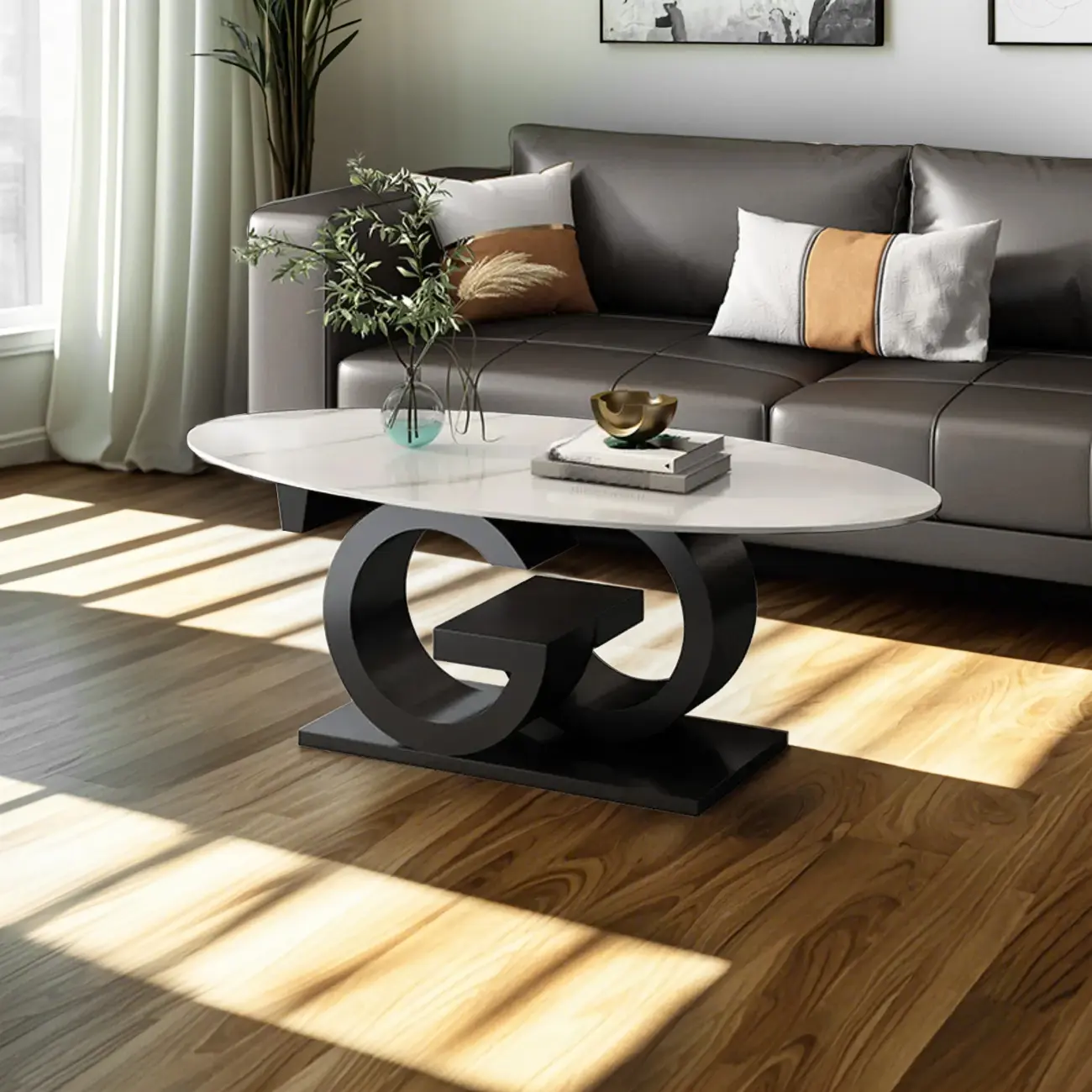 Modern White Oval Coffee Table with Unique Style