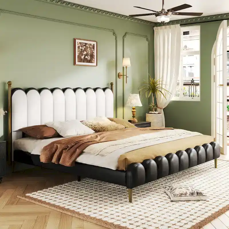 Christopher Knight Home - Leather Upholstered Bed with Headboard & Footboard, Solid Wood Slats & Legs, No Box Spring Needed