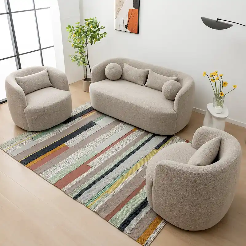 KINWELL Boucle Upholstered 2-Seats Loveseat with Pillows