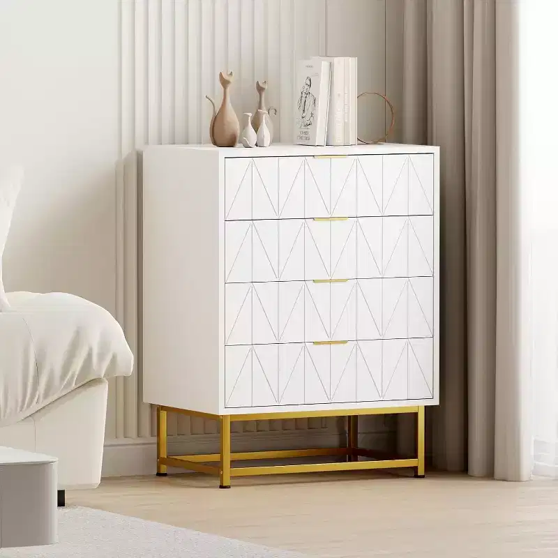 4-Drawer Dresser, Acacia Wood, Multi-Use Storage Cabinet for Bedroom or Living Room, Beige