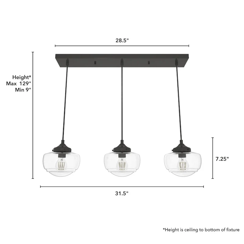 Hunter Saddle Creek 3-Light Linear Cluster Pendant - Kitchen Island, Dining Room - Modern Schoolhouse, Transitional