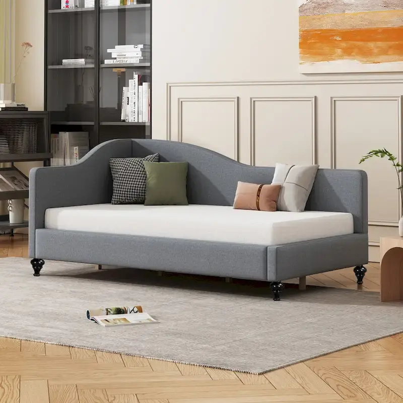 L-Shaped Linen Daybed with Solid Wood Legs