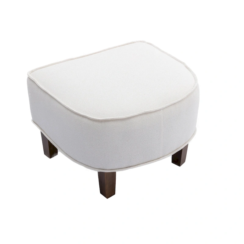 Linen/Polyester Upholstered Mid Century Barrel Chair with Ottoman