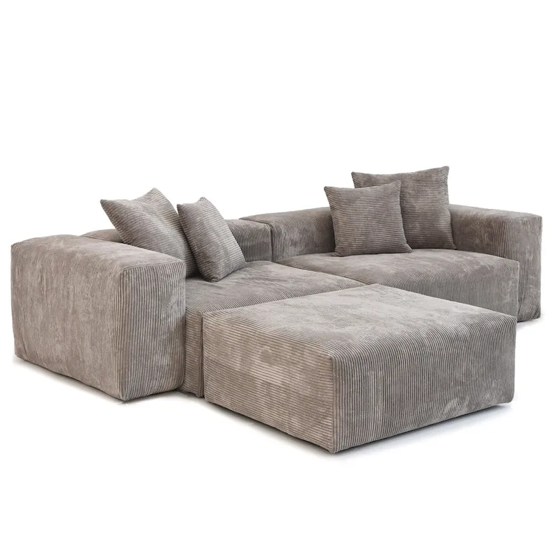 Sectional Couch Sofa with 4 Pillows, Modern Luxurious Modular Sectional Couch with Chaise Ottomans
