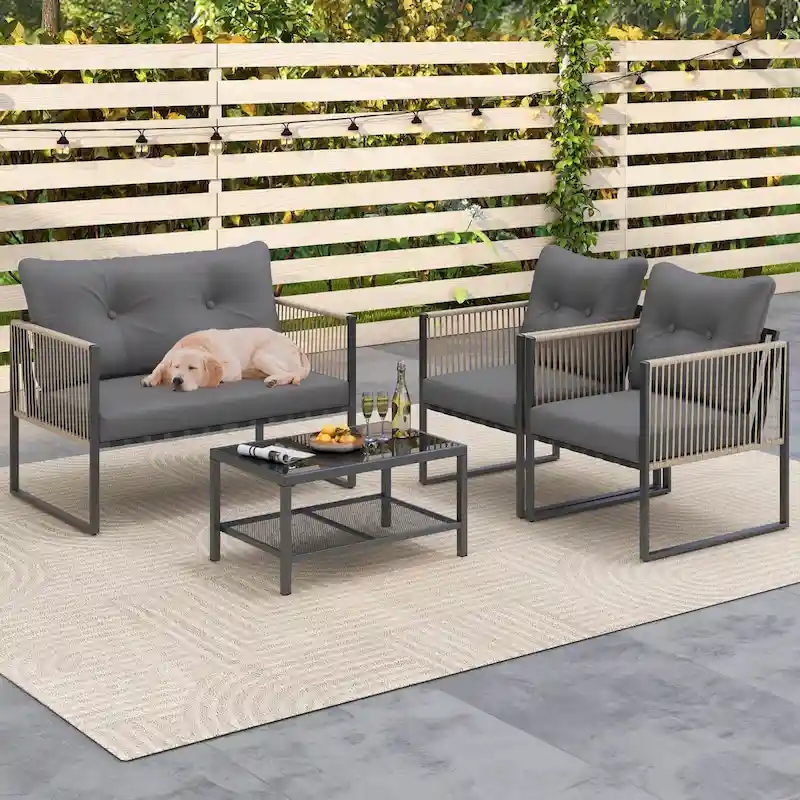 Costway 4/8 PCS Patio Furniture Set PE Rattan Conversation Sofa Set - 4 PCS