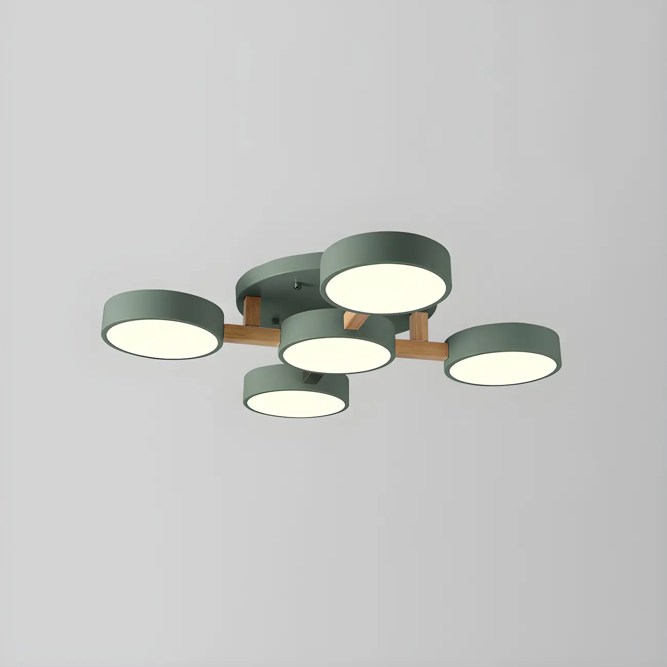 Green Drum Shade Semi Flush Ceiling Light 3-Gear Dimming