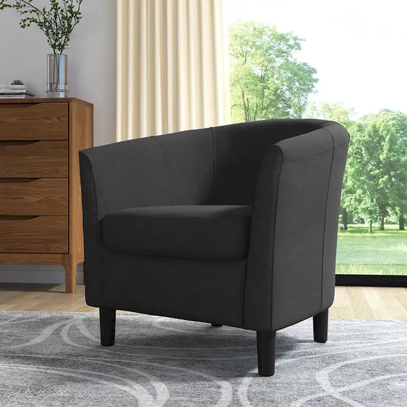 Upholstered Modern Barrel Accent Chair with Wood Legs