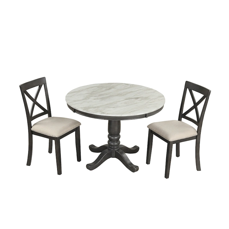 Modern Style Wooden 5-Piece Dining Set with Round Table amd 4 Upholstered Chairs
