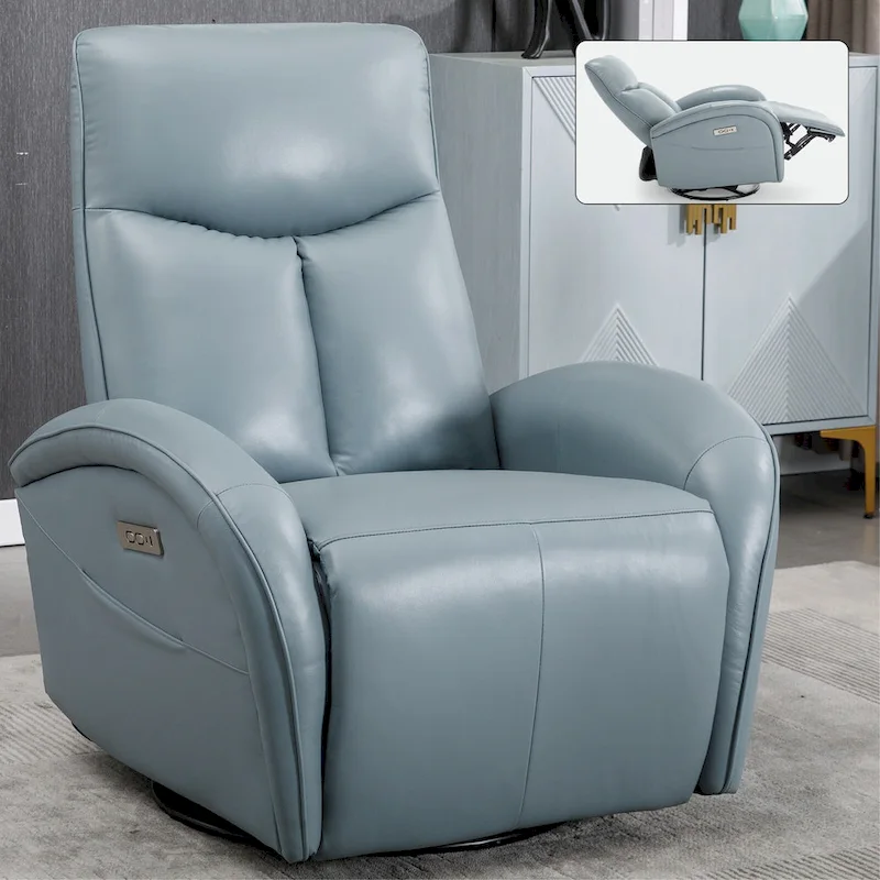 Leather Swivel and Rocker Power Recliner Chair, Max Swivel Degree 270, Heavy Duty Motion Mechanism with USB and Type-C