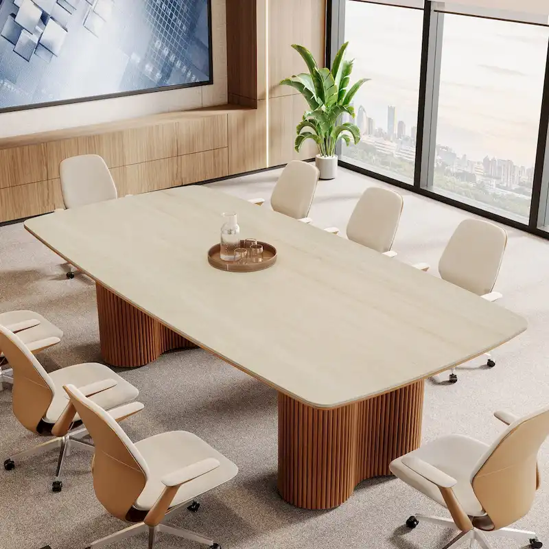 79-Inch Sintered Stone Top Conference Table with Solid Wood Base