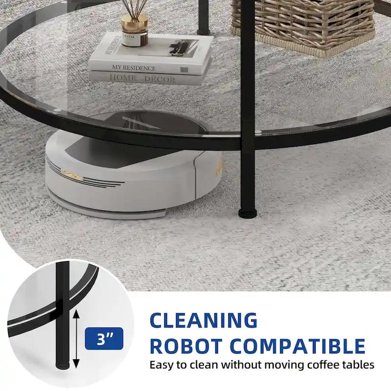 Industrial 2-Tier Round Coffee Table with Shelf