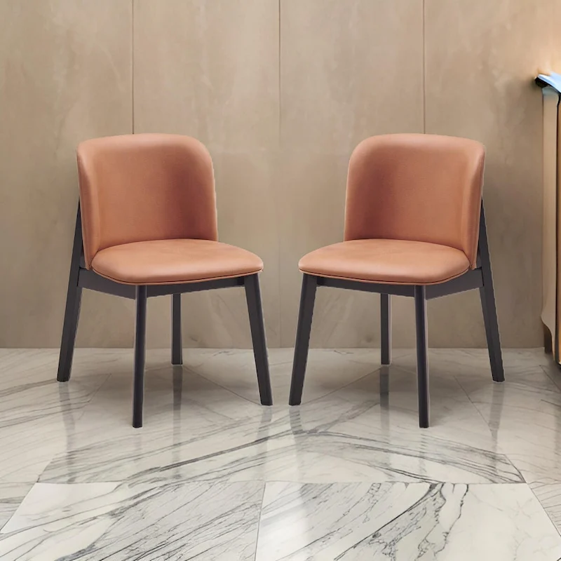 Iora 22 Inch Side Dining Chair Set of 2, Ergonomic, Brown Fabric, Black