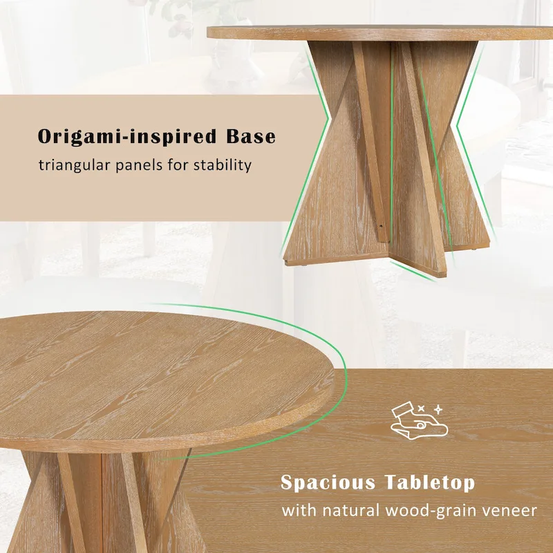 5-Piece Round Dining Table with 4 Upholstered Chairs