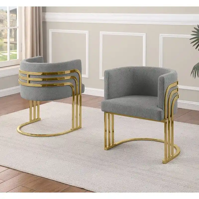 Best Quality Furniture Teddy Fabric Gold Chrome Base Dining Chairs (Set of 2) - N/A