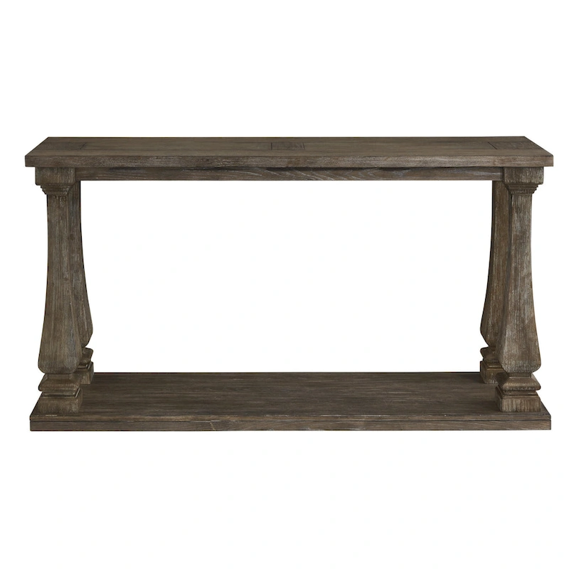 Rectangular Wooden Sofa Table with Square Baluster Legs, Gray