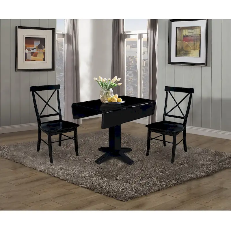 36 Solid Wood Square Dual Drop Leaf Dining Table with 2 Dining Chairs