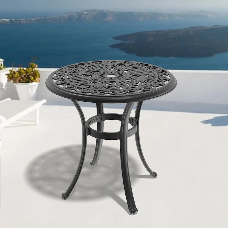 GDFStudio - Carter Outdoor Cast Aluminum Round Table with Classic Detailing and Umbrella Hole