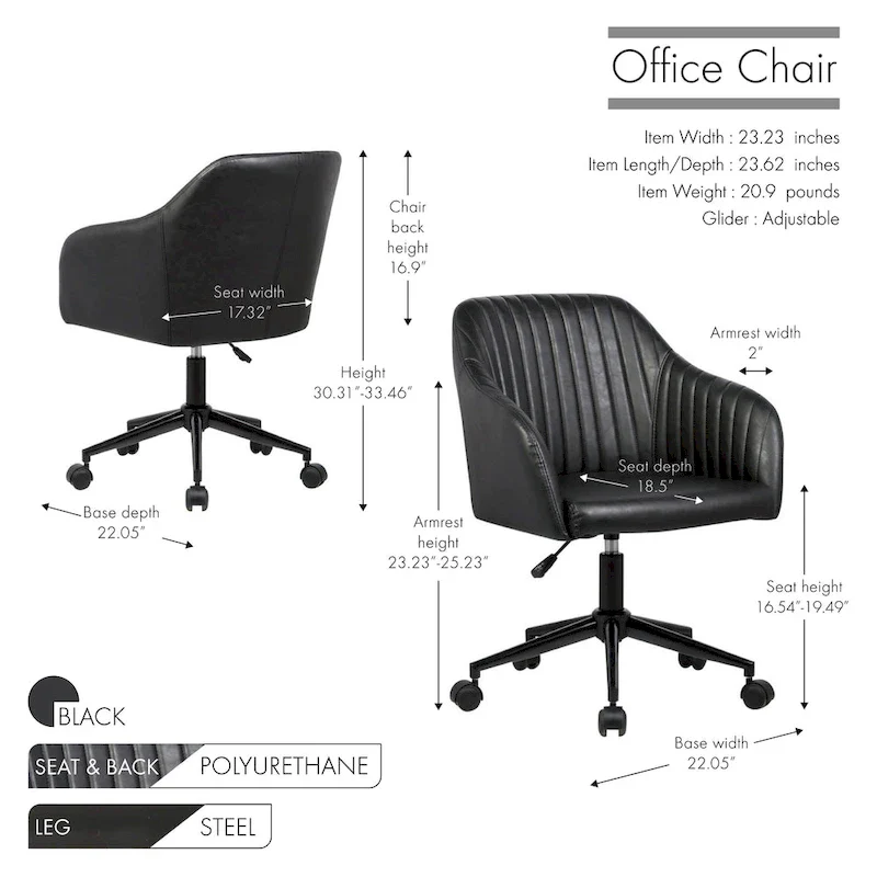 Office Desk Chair, Tufted PU Leather Upholstery