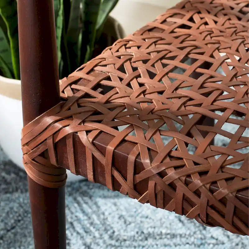 SAFAVIEH Therese Leather Woven Accent Chair - 25 W x 20.9 L x 30.9 H - 25Wx21Dx31H