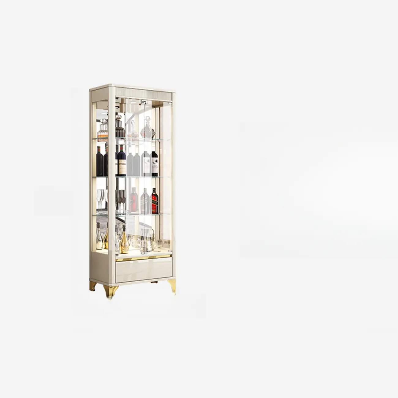 Elegant Black Gold Legs Glass Display Cabinet