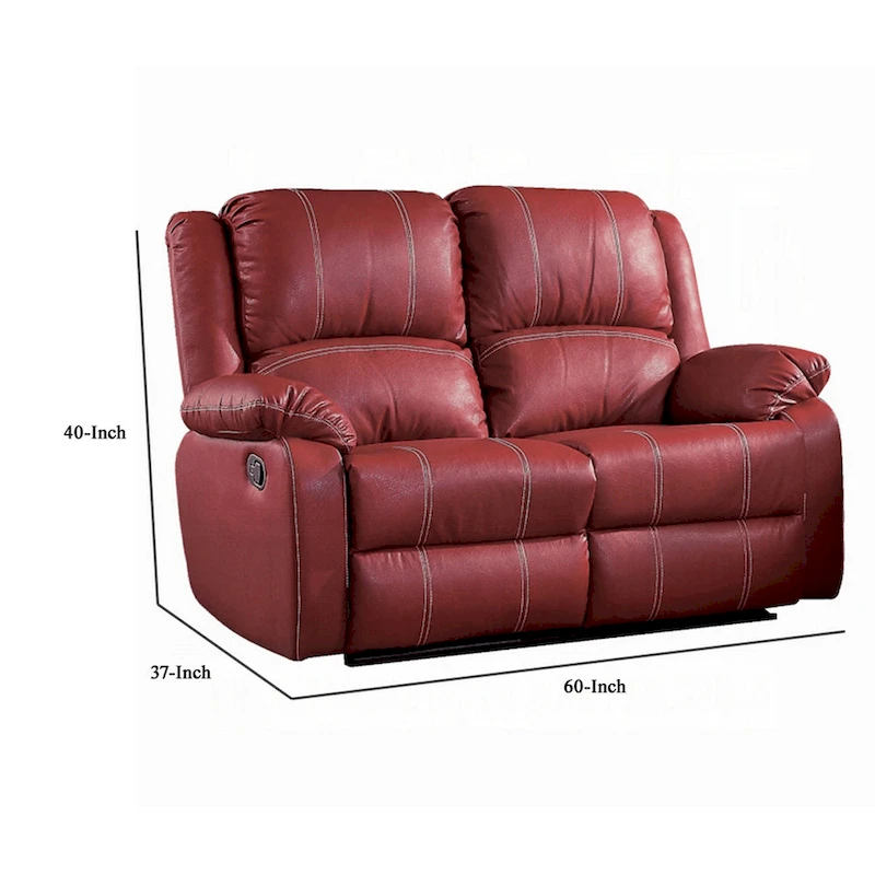 Zuru Motion Manual Recliner Loveseat, Pillow Top, Red Faux Leather