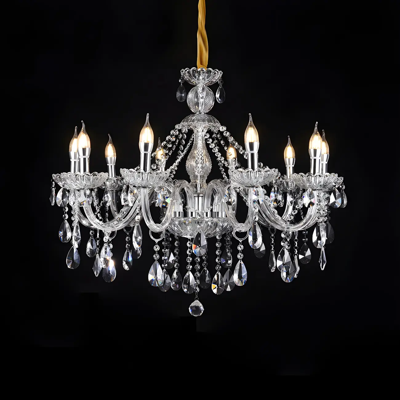 Mid-Century Crystal Candlestick Adjustable Chandelier
