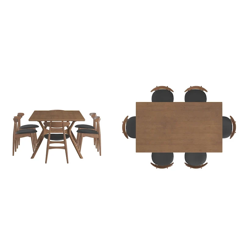 Sylvestria Mid-Century Walnut Finish Rectangular Dining Set