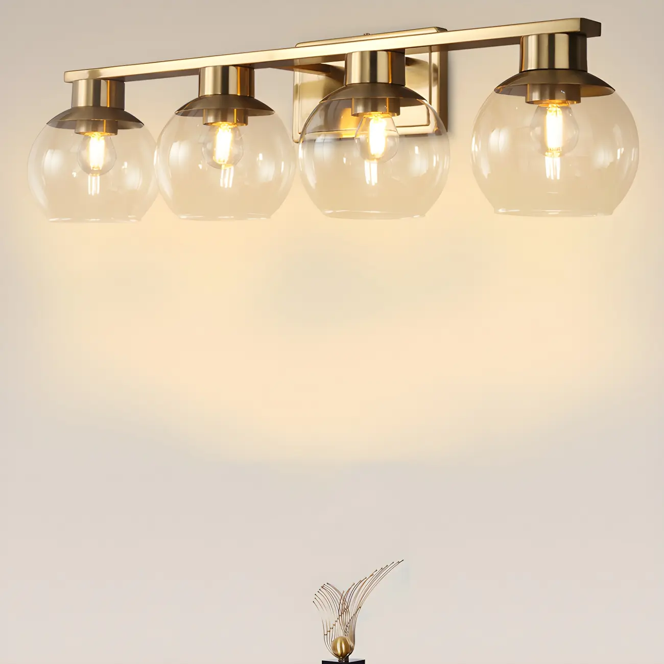 Modern Gold Clear Glass Dome Bathroom Vanity Light
