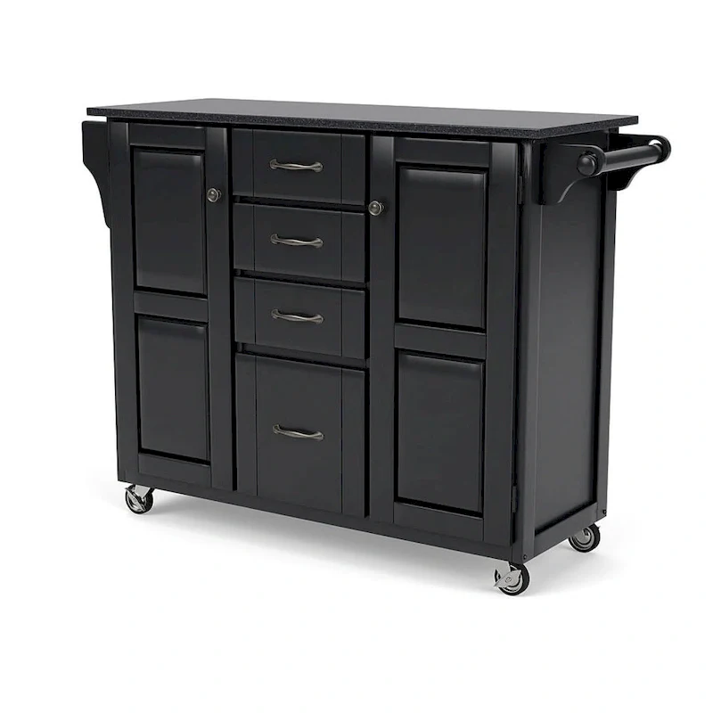 Homestyles Black Wood Kitchen Cart - 48 x 18 x 36