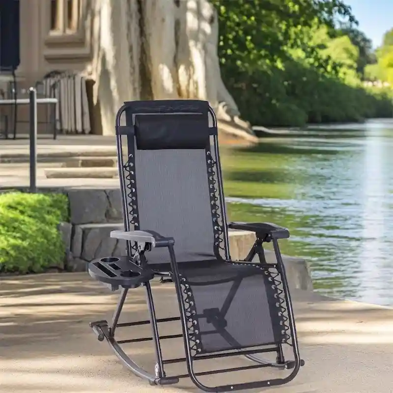 Outsunny Outdoor Rocking Chairs,Foldable Reclining Lounge Rocker