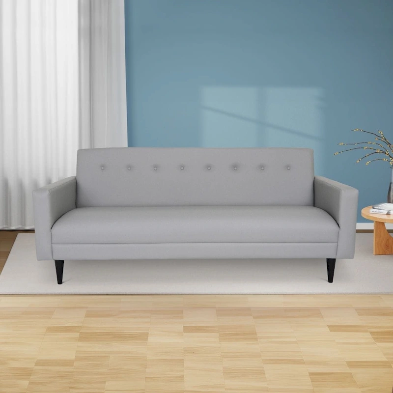 Coast to Coast Sofas Mid Century Modern 3 Seater Sofa Faux Leather Solid Wood Frame Upholstered