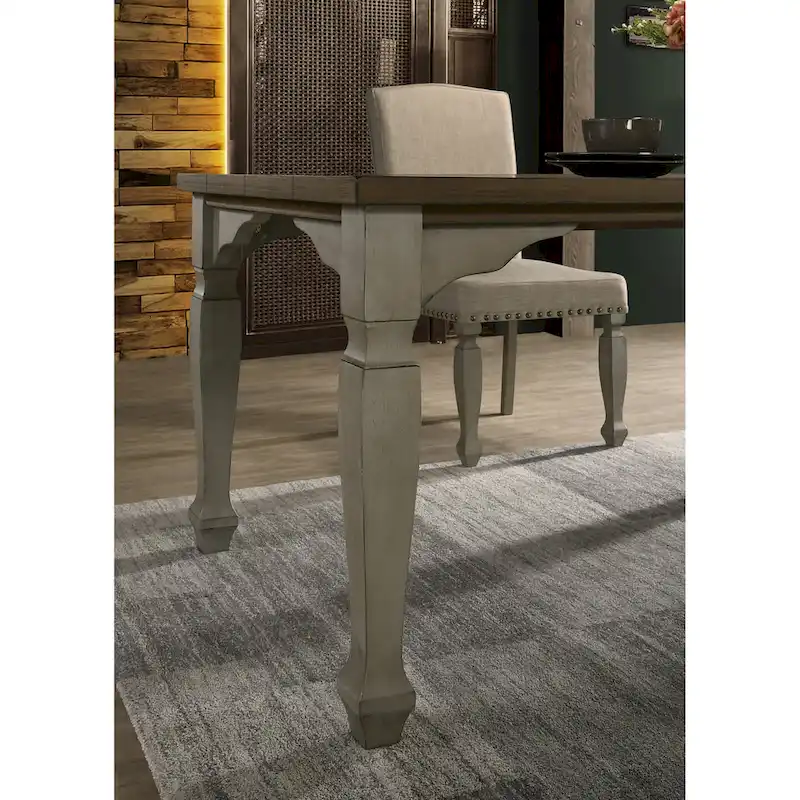 Roundhill Furniture Breda Antique Gray and Dark Oak Finished Wood Dining Set, Table with Six Chairs