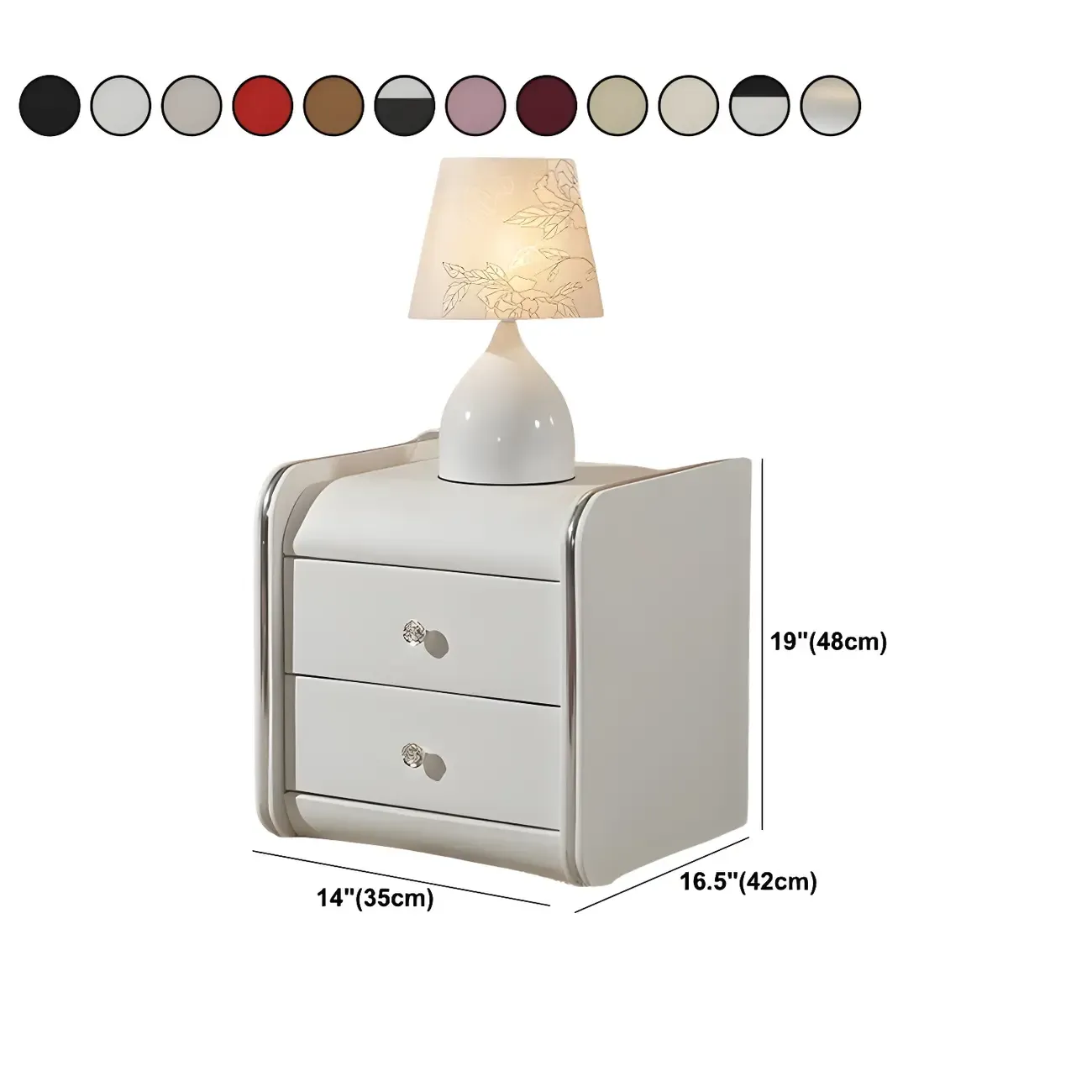 Luxurious Glossy Leather Wooden 2 Drawer Black Nightstand