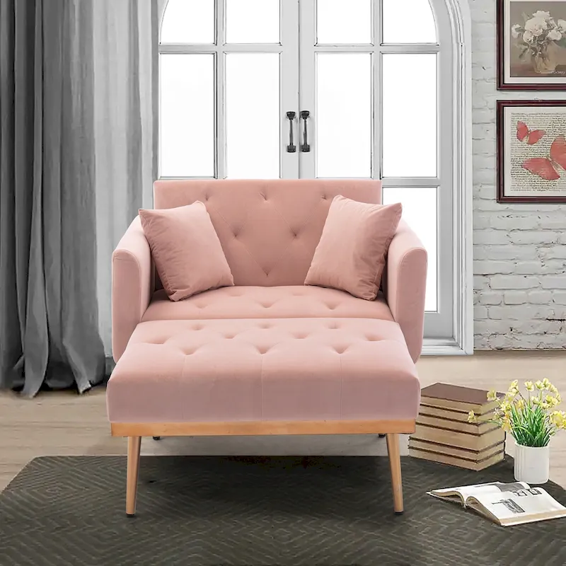 Pink 62.2 Upholstered Chaise Lounge Chair with Iron Legs