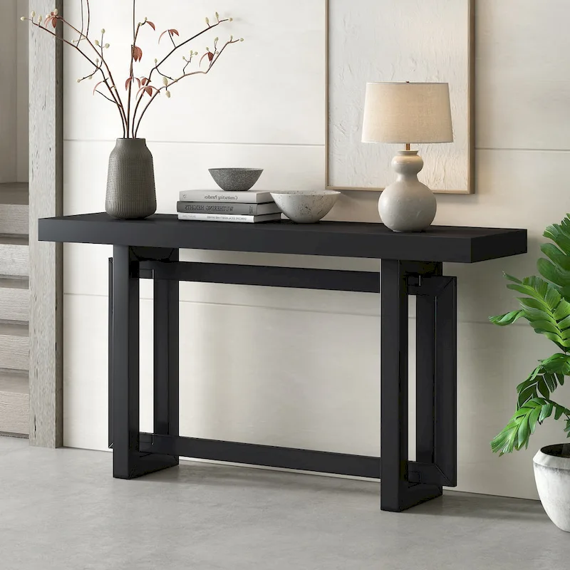 Contemporary Console Table with Industrial-inspired Concrete Wood Top