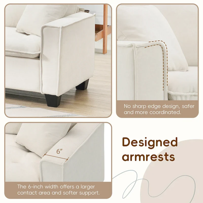 100 L-Shaped Convertible 4 Seater Sectional Sofa with Removable Ottoman and Matching Pillows, Suede Velvet Upholstery