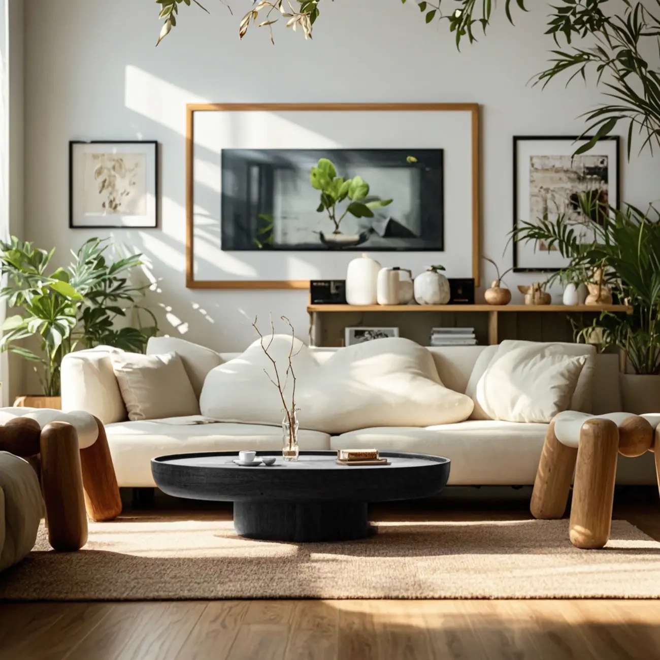 Modern Black Round Fiberglass Coffee Table with Tray Top