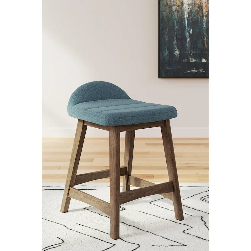 Counter Height Bar Stool, Set of 2, Mid-Century, Polyester, Foam Cushion, Hardwood Frame, Seats 2, Charcoal/Teal/Grey/Yellow