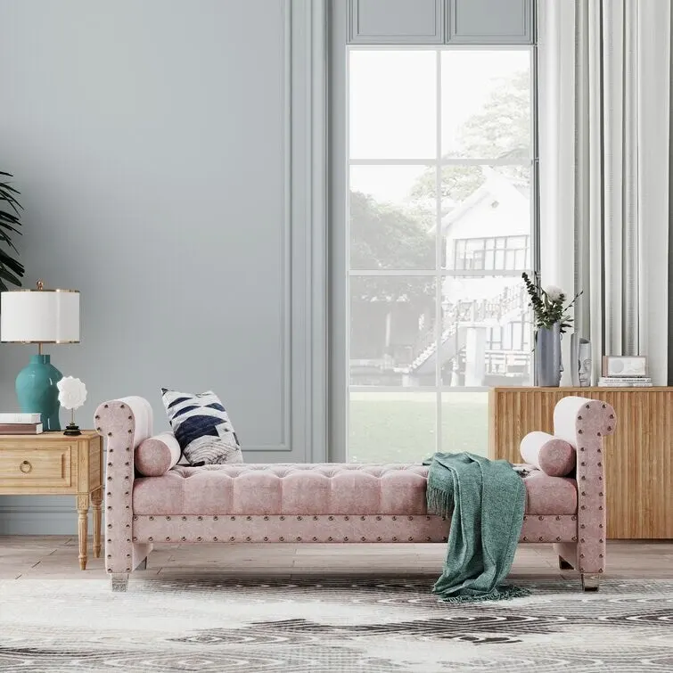 Velvet Upholstered Bench 72 - 71.0 In. W X 28.0 In. H X 29.0 In. D