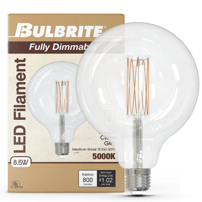 Bulbrite Pack of (2) 8.5 Watt Dimmable Filament G40 Medium (E26) LED Bulb