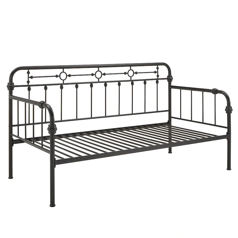 Antique Dark Bronze Metal Daybed with Trundle, Classic Style Twin Guest Bed