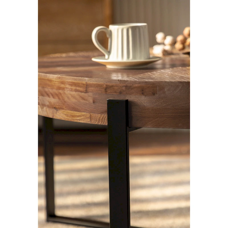 Modern Retro Splicing Round Coffee Table with Cross Legs