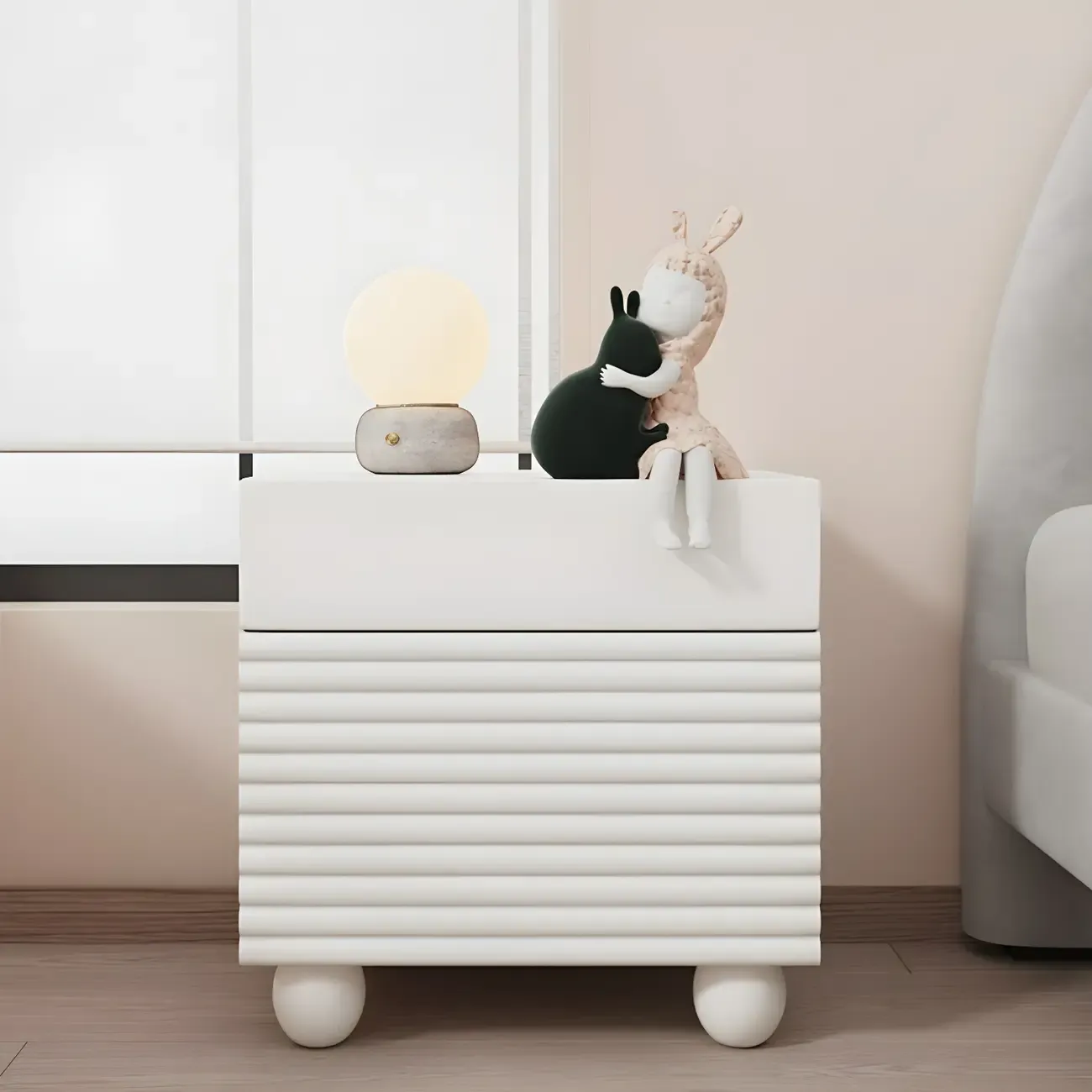 Princess Rectabgular White Wood Nightstand with 2 Drawers