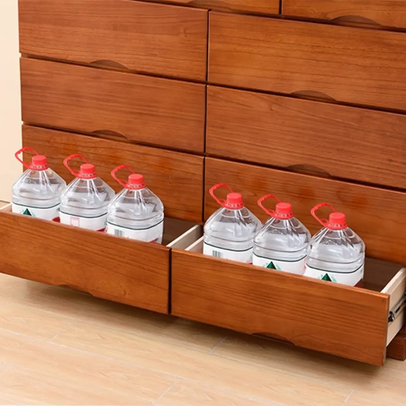 Natural Wood Double Dresser with Lockable Drawer