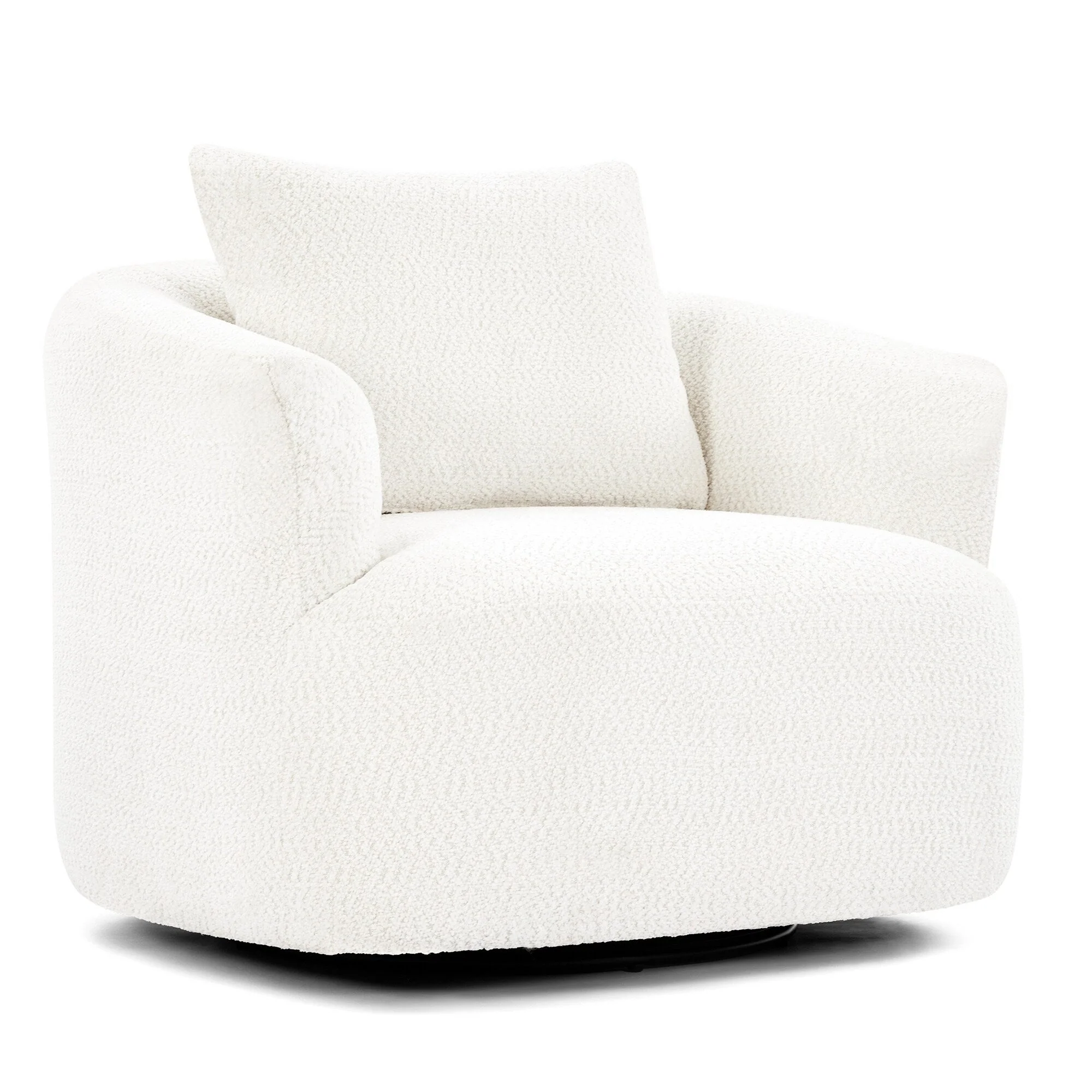 360° Swivel Chair, 38.2 Boucle Accent Chair with Throw Pillow, Upholstered Barrel Sofa Chair with Curved Armrests