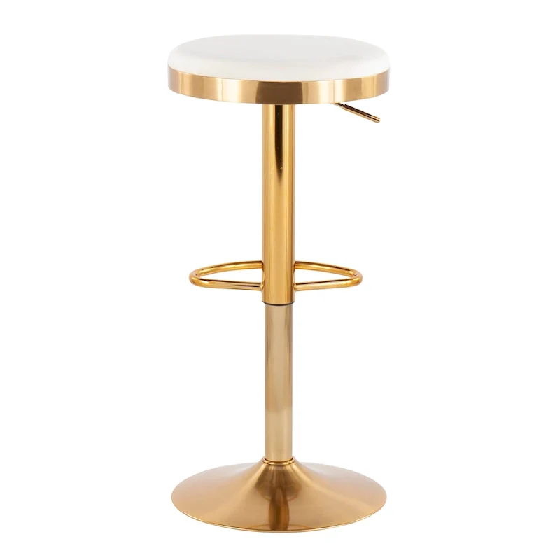 Gold Steel Barstool with Upholstered Seat - Set of 2 - Adjustable Height 23-31.75H